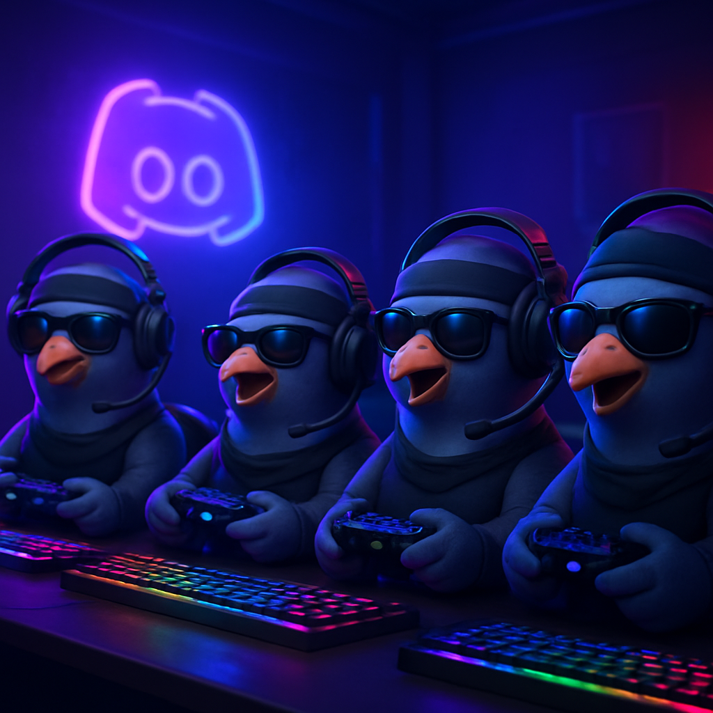 Pombos ninjas jogando juntos em uma sala gamer